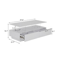 Modern White Rectangular LED Lights Coffee Table With 2 Drawers In 47.2
