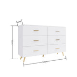 High Glossy Surface 6 Drawers Chest Of Drawer With Golden Handle And Golden Steel Legs White Color Vanity