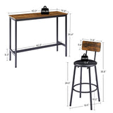 Bar Table Set With 2 Bar Stools PU Soft Seat With Backrest, Rustic Brown
