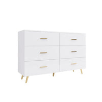 High Glossy Surface 6 Drawers Chest Of Drawer With Golden Handle And Golden Steel Legs White Color Vanity