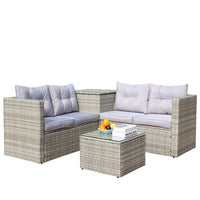 4 Piece Patio Sectional Wicker Rattan Outdoor Furniture Sofa Set With Storage Box Grey