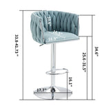 360 Fabric Cover Swivel Bar Stools Set Of 2, Adjustable Counter Height Bar Chairs With Woven Back & Footrest, Silver Chromed Bar Stools For Kitchen Island, Cafe, Pub