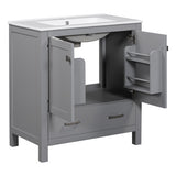 30  Gray Bathroom Vanity With Single Sink, Combo Cabinet Undermount Sink, Bathroom Storage Cabinet With 2 Doors And A Drawer, Soft Closing, Multifunctional Storage, Solid Wood Frame