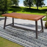 Carlie Outdoor Sandblast Finished Dining Table With Rustic Metal Finished Iron Legs