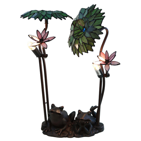 Roa Green Palms with Frog Tiffany-style 19-inch 2-light Table Lamp