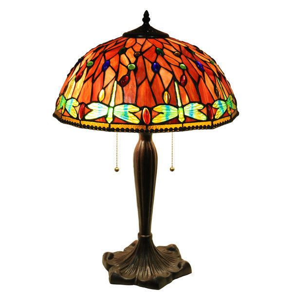 Zenevieva Red Dragonfly Stained Glass 16-inch 2-light Table Lamp