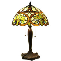 Warehouse of Tiffany Zenayda 2-light Off-white Stained Glass 16-inch Table Lamp