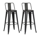 30" Matte Black Metal Barstool with Back In A Set of 2