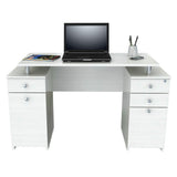 White Finish Wood Computer Desk with Four Drawers