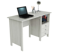 White Finish Wood Computer Desk with Three Drawers