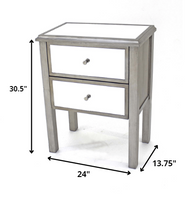 13.75 x 24 x 30.5 Silver Coastal 2 Drawer Mirrored - End Table