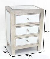 16 x 20.25 x 28.5 Silver 3 Drawer Modern Mirrored - End Table