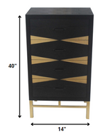 14 x 23 x 40 Black & Gold 4 Drawer  Side Table