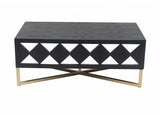 24 x 46 x 19 Black & Gold 3 Drawer Mirrored  Console Table