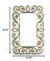 32.75 x 21.75 x 1.25 White Vintage Decorative Wood & Metal  Wall Mirror