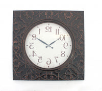 28 x 28 x 2 Brown Vintage Square Brass Metal  Wall Clock