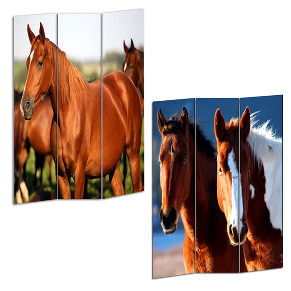 1" x 48" x 72" Multi Color Wood Canvas Horse  Screen