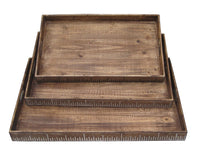 19" x 12" Brown Wood  Tray Set