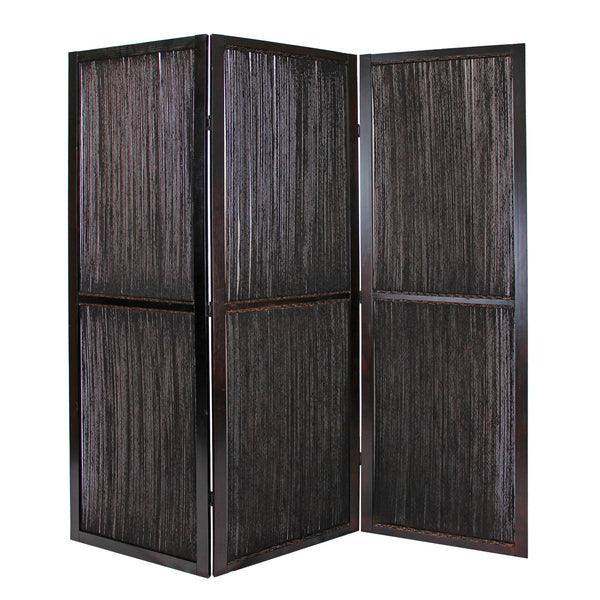 Dark Wood and Water Hyacinth 3 Panel Room Divider Screen