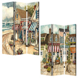 1 x 48 x 72 Multi Color Wood Canvas Seaside Town Slate  Screen