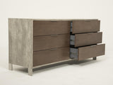 30' Dark Walnut Veneer  Steel  and Concrete Dresser with 6 Drawers