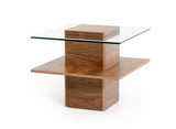 19" Walnut Veneer and Glass End Table