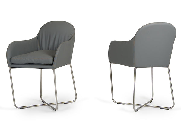 34' Grey Leatherette and Steel Dining Chair