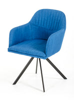 31' Blue Fabric and Metal Dining Arm Chair