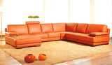 39' Orange Leather and Wood Sectional Sofa