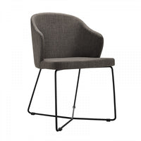 Set of 2 Modern Grey Fabric Black Coated Metal Dining Chairs