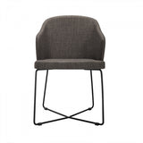 Set of 2 Modern Grey Fabric Black Coated Metal Dining Chairs