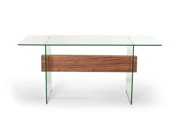 30" White and Walnut Veneer  MDF  and Glass Desk with Shelves