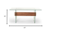 30" White and Walnut Veneer  MDF  and Glass Desk with Shelves