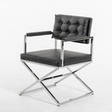 33' Black Leatherette and Steel Dining Arm Chair