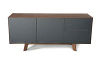 30' Charcoal Grey and Walnut Veneer  MDF  and Metal Buffet