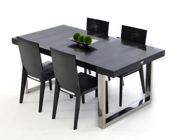 30" Black Crocodile Lacquer MDF Dining Table with Stainless Steel Legs