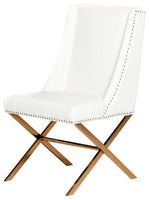 37' White Leatherette and Rosegold Steel Dining Chair