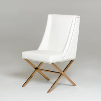 37' White Leatherette and Rosegold Steel Dining Chair