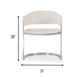 30' White Leatherette and Stainless Steel Dining Chair