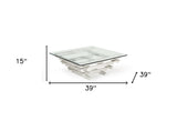15' Glass and Stainless Steel Square Coffee Table