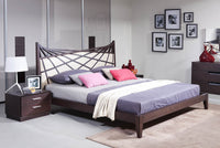 47' Brown Veneer and Beige Bonded Leather Queen Bed