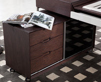 30' Brown Oak and Grey Veneer  MDF  Glass  and Stainless Steel Desk