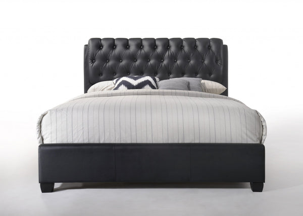 85' X 63' X 50' Black Pu Button Tufted Queen Bed