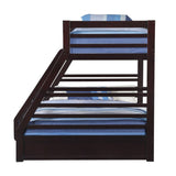 83' X 63' X 65' Espresso Pine Wood Twin XL Over Queen Bunk Bed