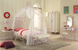 85' X 56' X 88' Full White And Light Purple Metal Tube Bed With Canopy