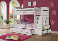 97' X 43' X 68' Twin Over Twin White Storage Ladder And Trundle  Bunk Bed