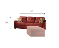 84' X 31' X 35' Red Linen Sofa With 2 Pillows