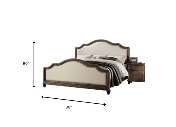 88' X 66' X 59' Beige Linen And Weathered Oak Queen Bed