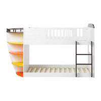 100' X 41' X 57' White And Chocolate Twin Over Twin Bunk Bed With Storage Shelf