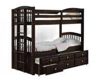 80' X 41' X 71' Espresso Twin Over Twin Bunk Bed And Trundle With 3 Drawers